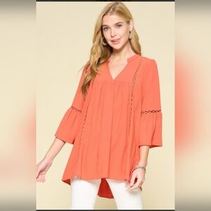 ODDY Coral Boho V-Neck Tunic Top